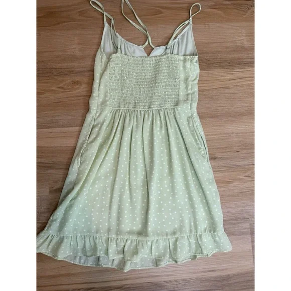 Abercrombie & Fitch-Mint Green, White Polka Dot, Smock, Ruffle Hem, Dress. Sz-S - Picture 6 of 9